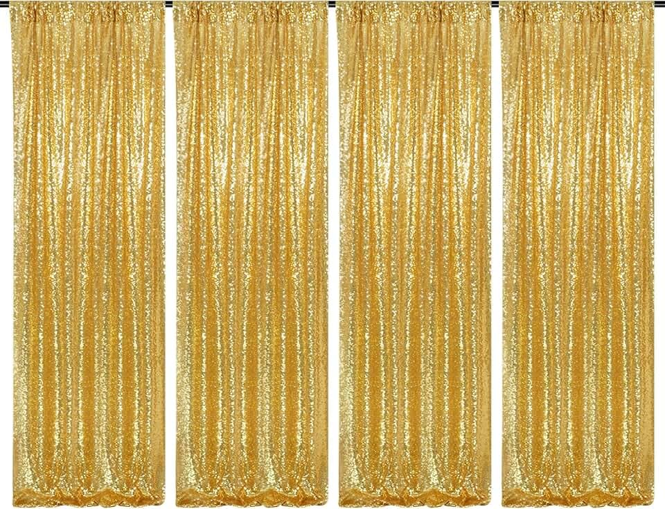 PartyDelight Gold Sequin Backdrop Curtains 2x8ft 4 Panels