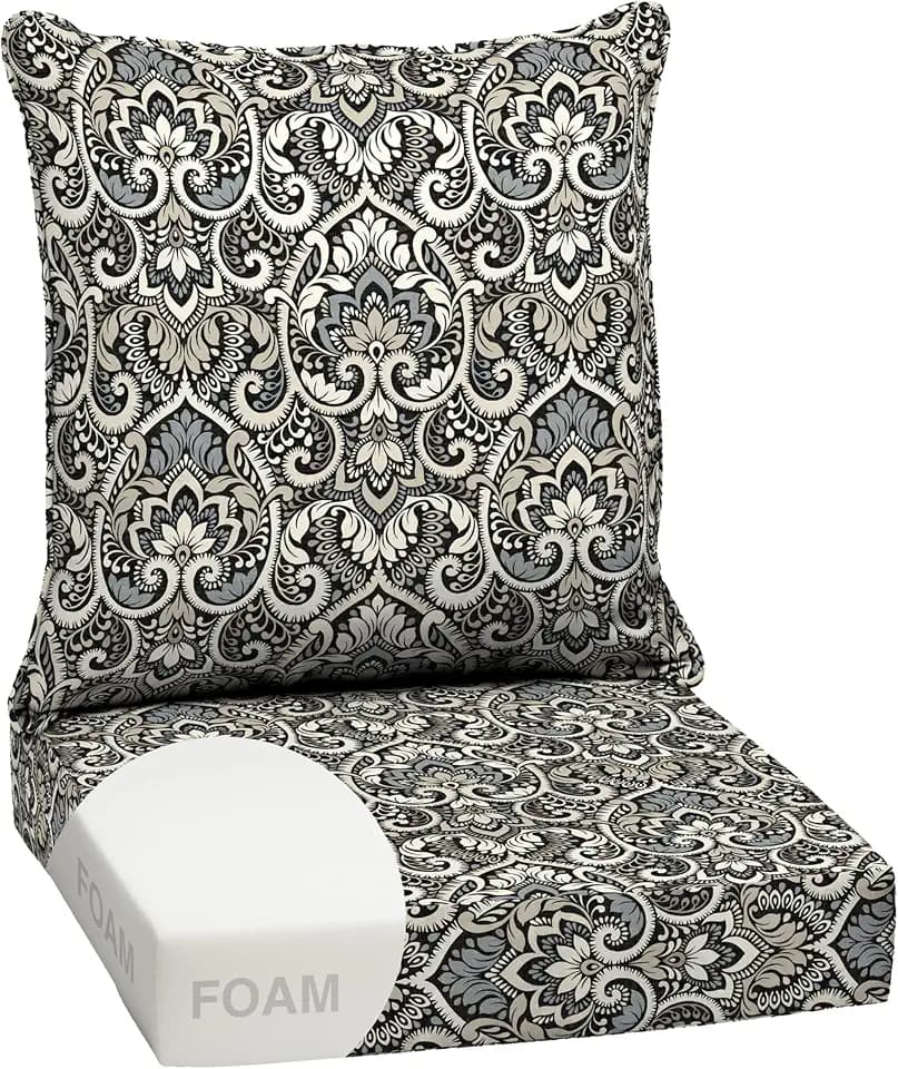 Arden Outdoor Deep Seat Cushion Set, Foam, 24x24, Black Damask
