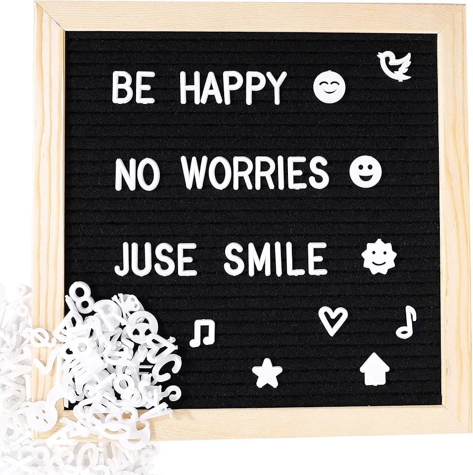 Filz Brief Board 25x25cm Holz Letter Board mit 460 Buchstaben Zahlen und Symbole für Memoboard Hängen in der Familie Küche Büro Hochzeit, Schwarz