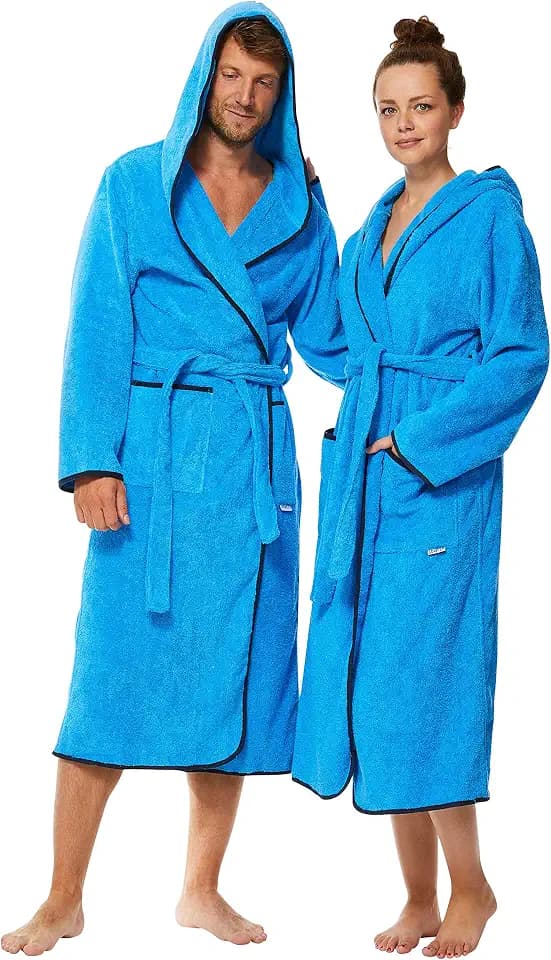 Sowel® Bademantel Damen und Herren, 100% Bio-Baumwolle, Extra Lang mit Kapuze, Morgenmantel, Flauschig, Frottee