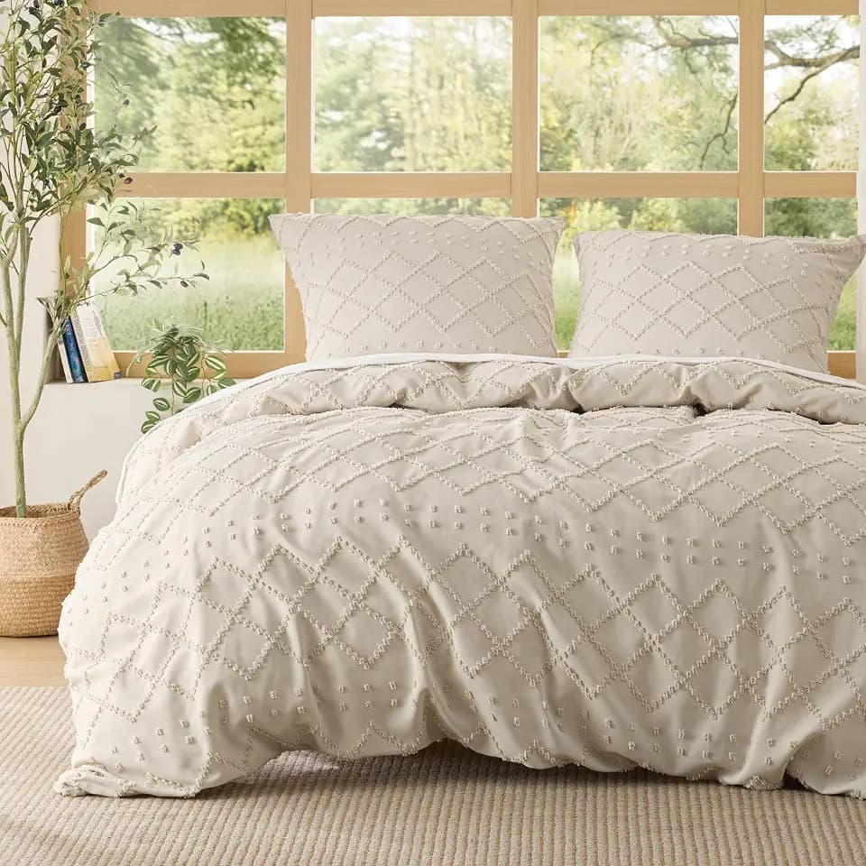 BEDSURE Beige Boho Bettwäsche 3tlg - 200x200 cm