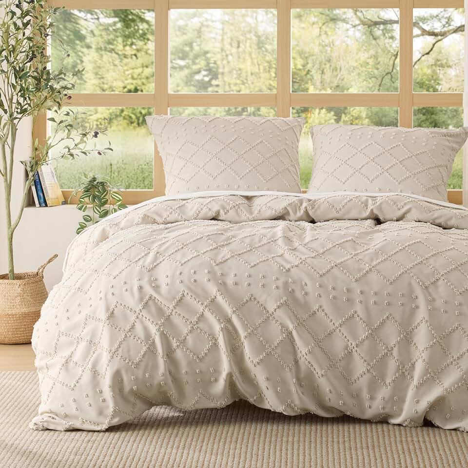 BEDSURE Beige Boho Bettwäsche 3tlg - 220x240 cm | Weiche Mikrofaser atmungsaktiv 8 Eckbänder Reißverschluss OEKO-TEX Pflegeleicht 3tlg: 1 Bezug 220x240 + 2 Kissen 80x80