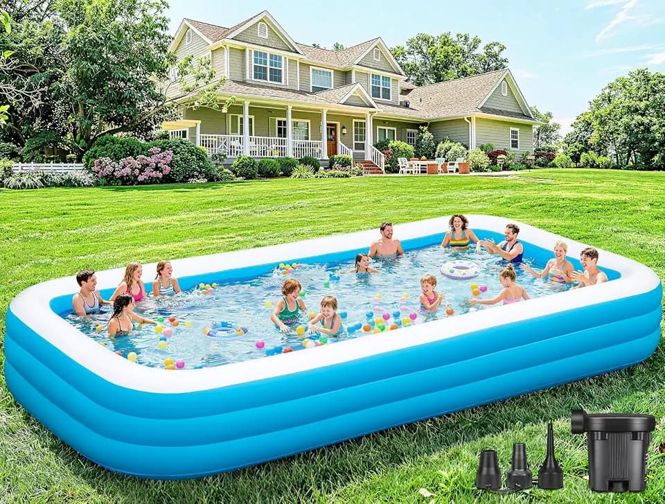 Extra Large Inflatable Pool for Adults, 180"x76"x22" Oversized Thickened Swimming Pool with Air Pump, Full Size Family Big Blow Up Pools for Backyard Garden Lawn Indoor Outdoor Summer Water Party