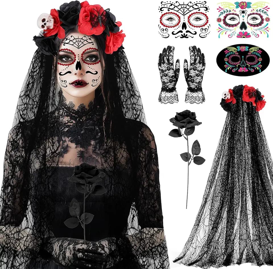 SelfTek Dia De Los Muertos Kostüm Damen Halloween Karneval