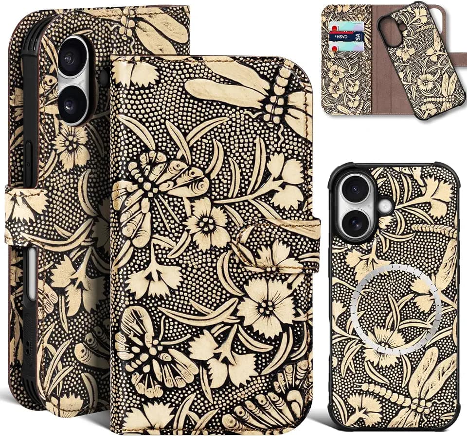 Genuine Leather Wallet Case for iPhone 17 White