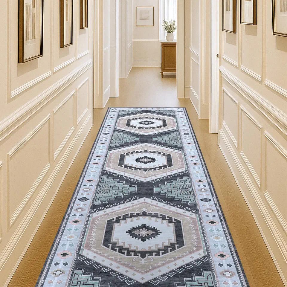 Fame Living Washable Area Rug. Modern Farmhouse. Vintage. Turkish. Bohemian. Distressed. Oriental. Traditional. Rugs for Living Room. Dining. Bedroom. Office. Entryway. (856BlckGry, 2'5" x 4'9")
