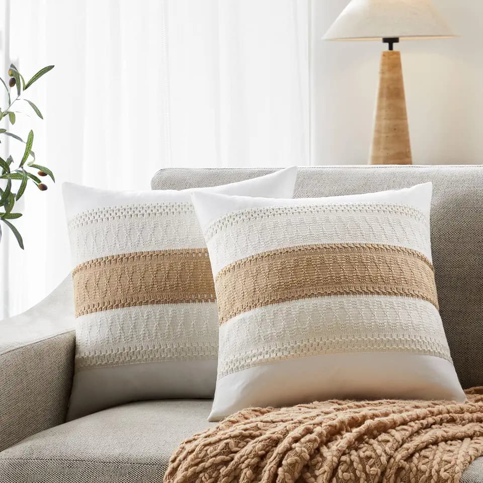 2pk Boho Pillow Covers 20x20, Natural White/Contrast/Brown