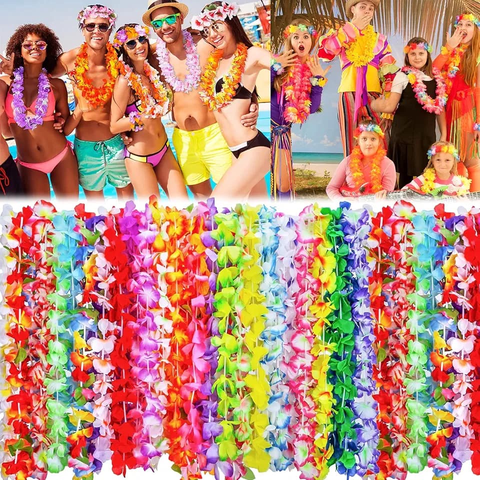 Frasheng 60 Stück Hawaii Blumen Halskette,Hawaii Blumenketten,Hawaii Kette Blumen Girlanden,Hawaiikette Halskette,Hawaii gekräuselte Blume Lei Luau Floral Leis für Kleid,Tropische Themen-Partys,100cm