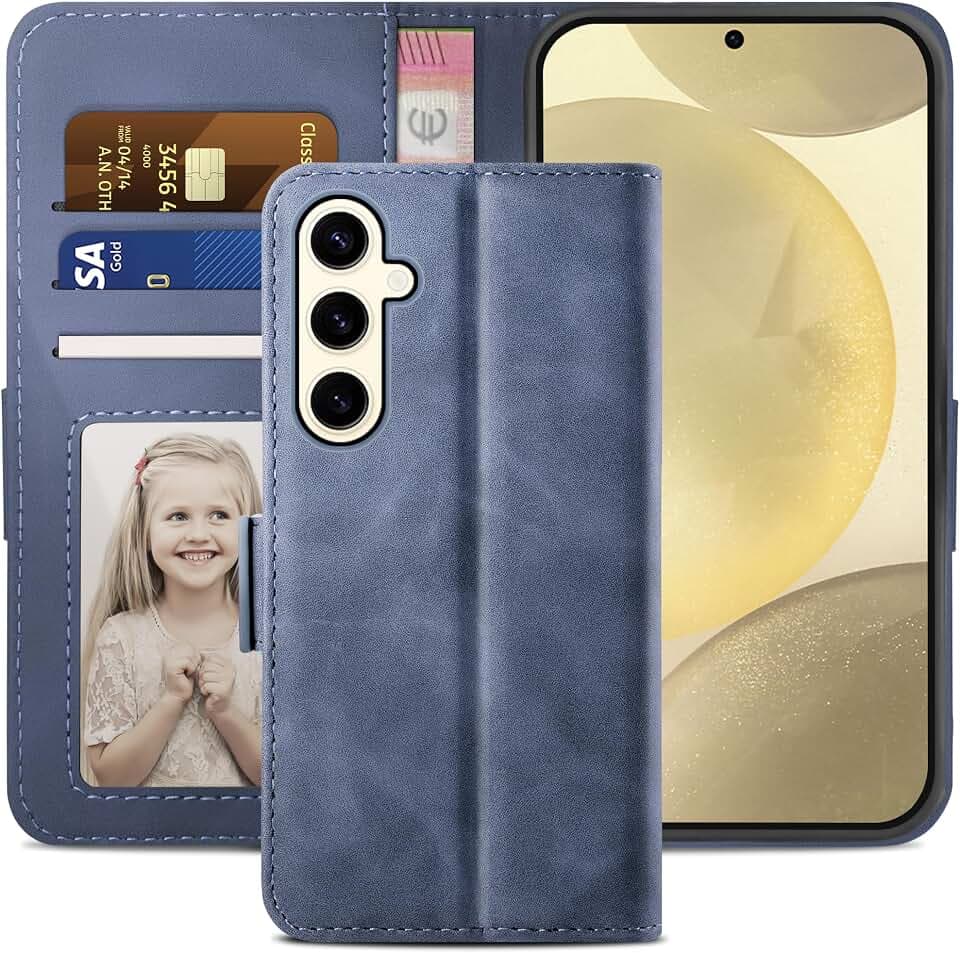 YATWIN Schutzhülle für Samsung Galaxy S24, Klapphülle aus Leder mit Kartenfach und stoßfester Funktion, Ständer, Handyhüllen für Samsung S24, Hellblau