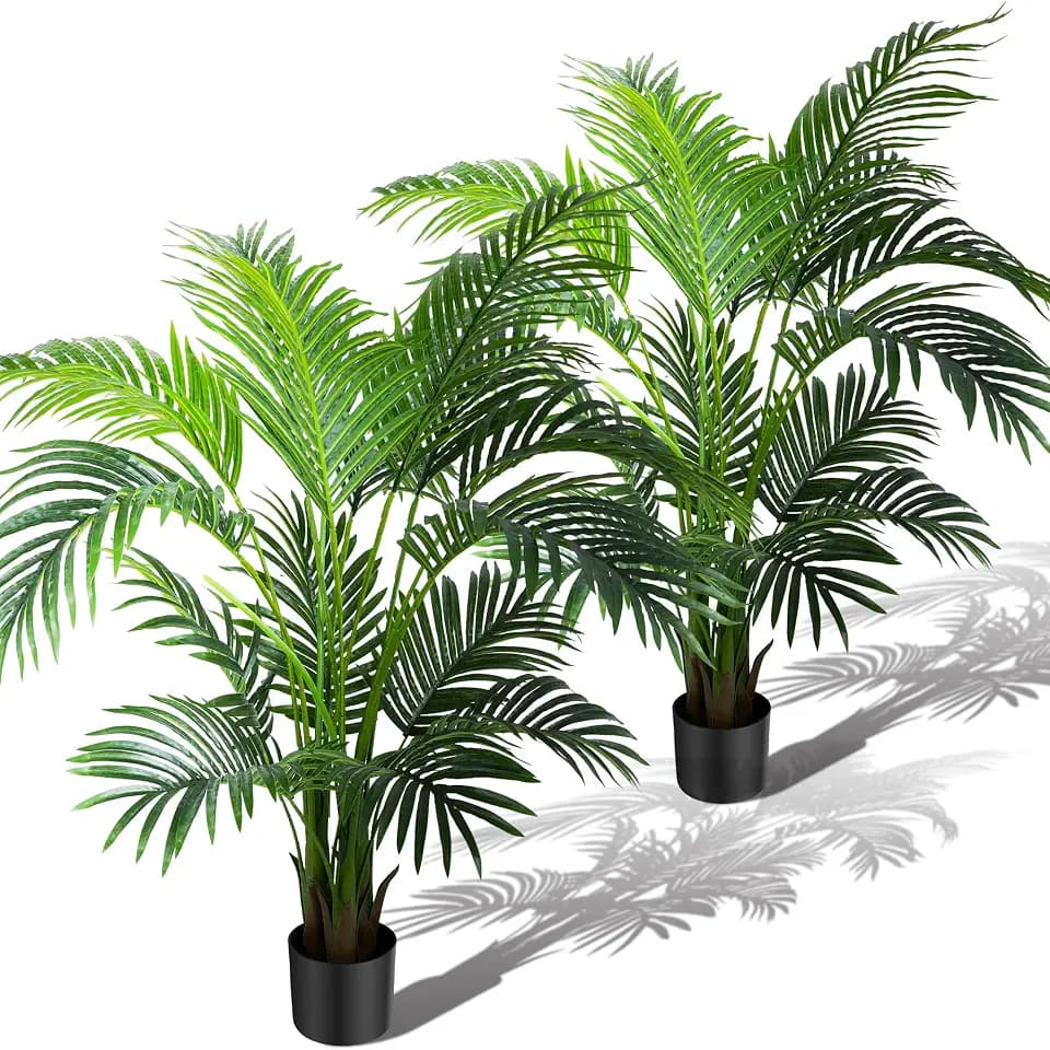 4ft 2-Pack Artificial Palm Tree Plants, 47in Fake Cane Areca Palm Trees