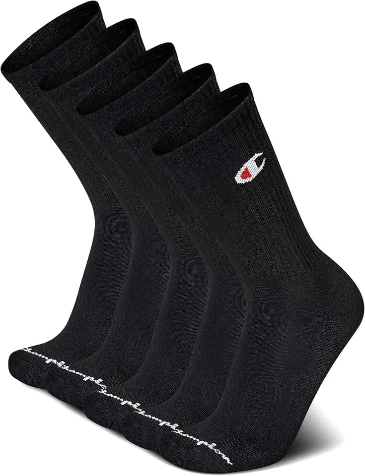 Champion Men's Cushioned Crew Socks 5-Pack - Moisture-Wicking Athletic Crew Socks with Arch Support (Sizes 6-12)