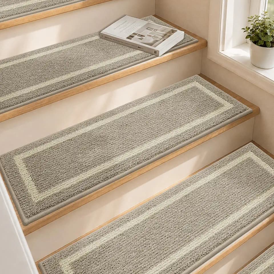COSY HOMEER Soft Stair Treads Non-Slip Carpet Mat 28inX9in,4pcs Beige