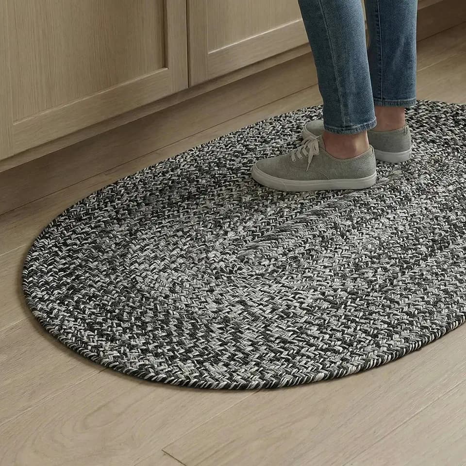 Super Area Rugs Machine Washable Gray Oval Braided Rug – 2' x 3' Reversible Farmhouse Area Rug for Kitchen, Entryway, & Mudroom