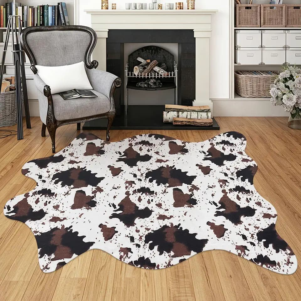 5.2x6.2Ft Large Non-Slip Cow Print Faux Hide Rug Western Carpet