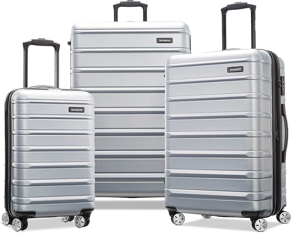Samsonite Omni 2 Hardside 3 Piece Set - Includes Global Carry-On, Medium, & Large Checked Suitcases - 360° Dual Spinner Wheels - Integrated TSA Lock & Expansion - Amazon Exclusive - Artic Silver