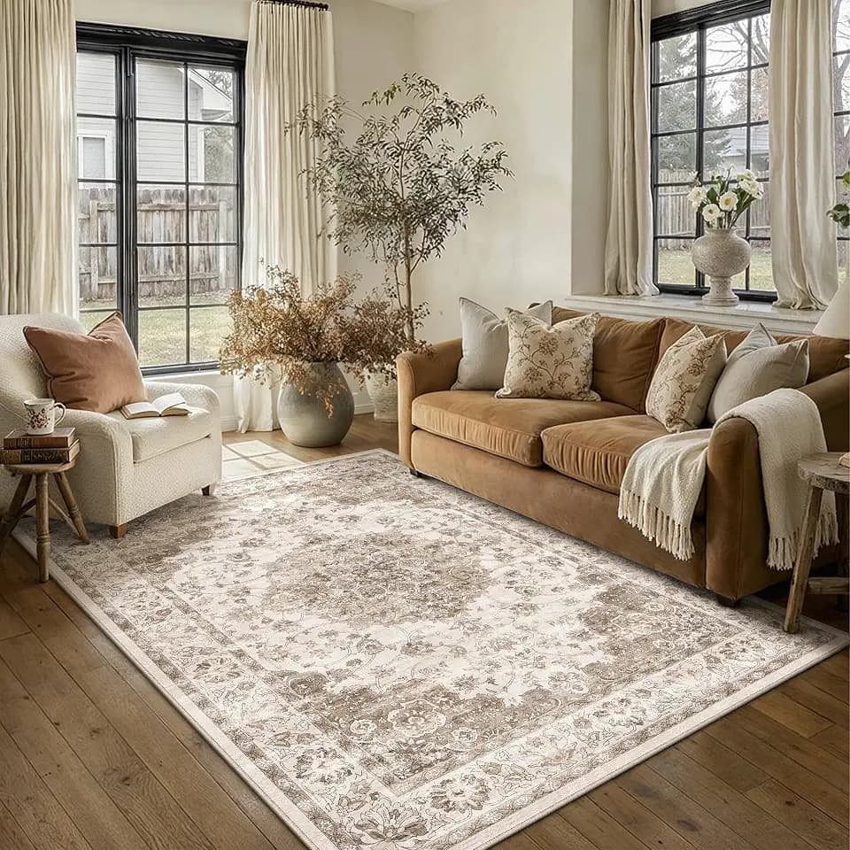 PureCozy Teppich Wohnzimmer 160x230cm Braun Waschbarer Teppiche