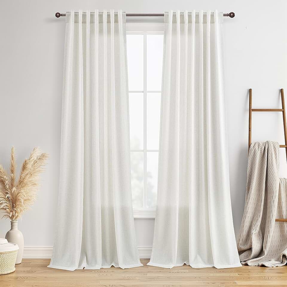BOODII Extra Long Linen Curtains 104 Inch for Living Room Ivory 2 Panels