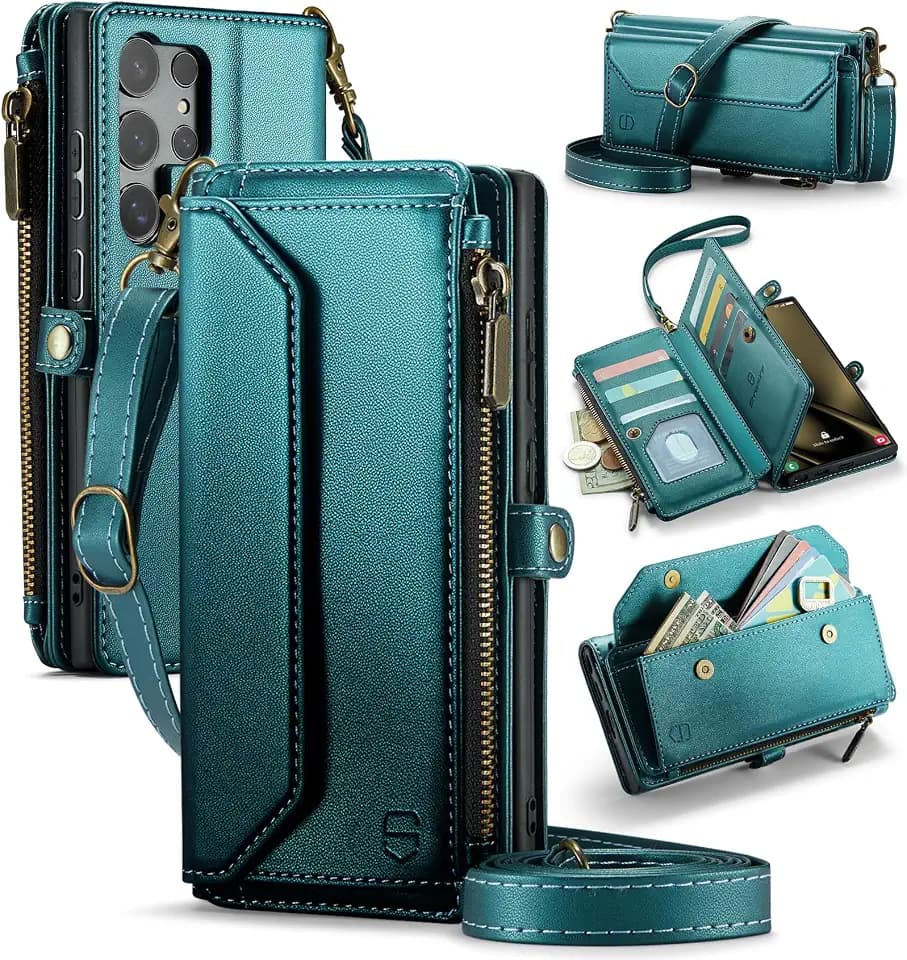 Strapurs for Samsung Galaxy S25 Ultra - Zipper Strap Wallet Case, Bluegreen