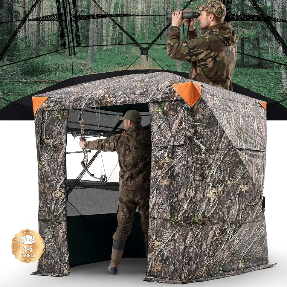 VEVOR Hunting Blind, Ground Blind for Hunting with Carrying Bag, Portable Camouflage Tent，Durable Concealed Shelter with Silent Side Door and Window, for Turkey and Deer