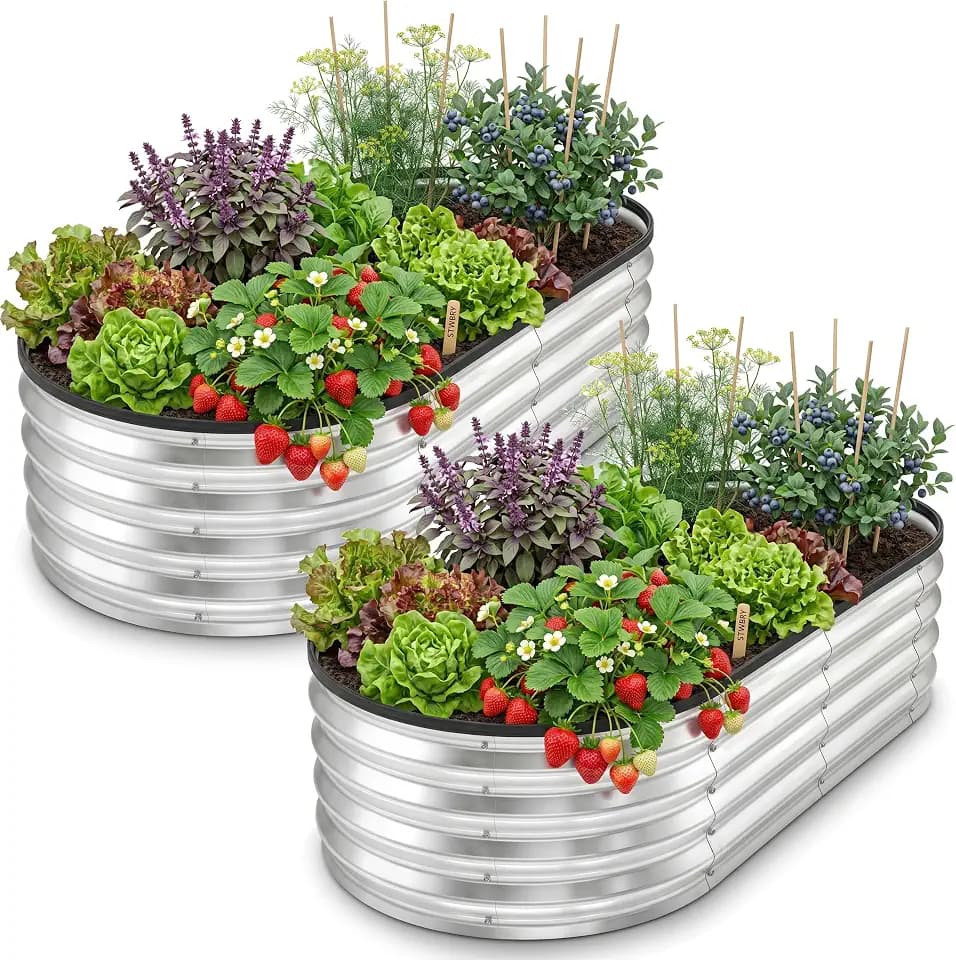 Utopia Home Galvanized Raised Garden Bed 4x2x1 Ft, Pack of 2 Silver