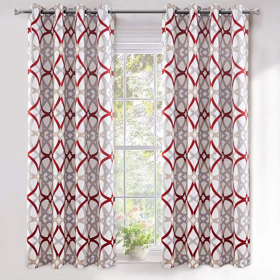 DriftAway Alexander 80% Blackout Curtains for Living Room 250GSM Pattern Match Thermal Insulated Room Darkening Geo Moroccan Mid Century Grommet Bedroom Drapes 2 Panels 52 Inch by 63 Inch Red Gray