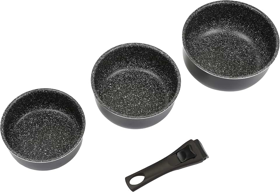 JJA 135112 Set 3 Töpfe + abnehmbarer Griff Stein 16/18/20 cm