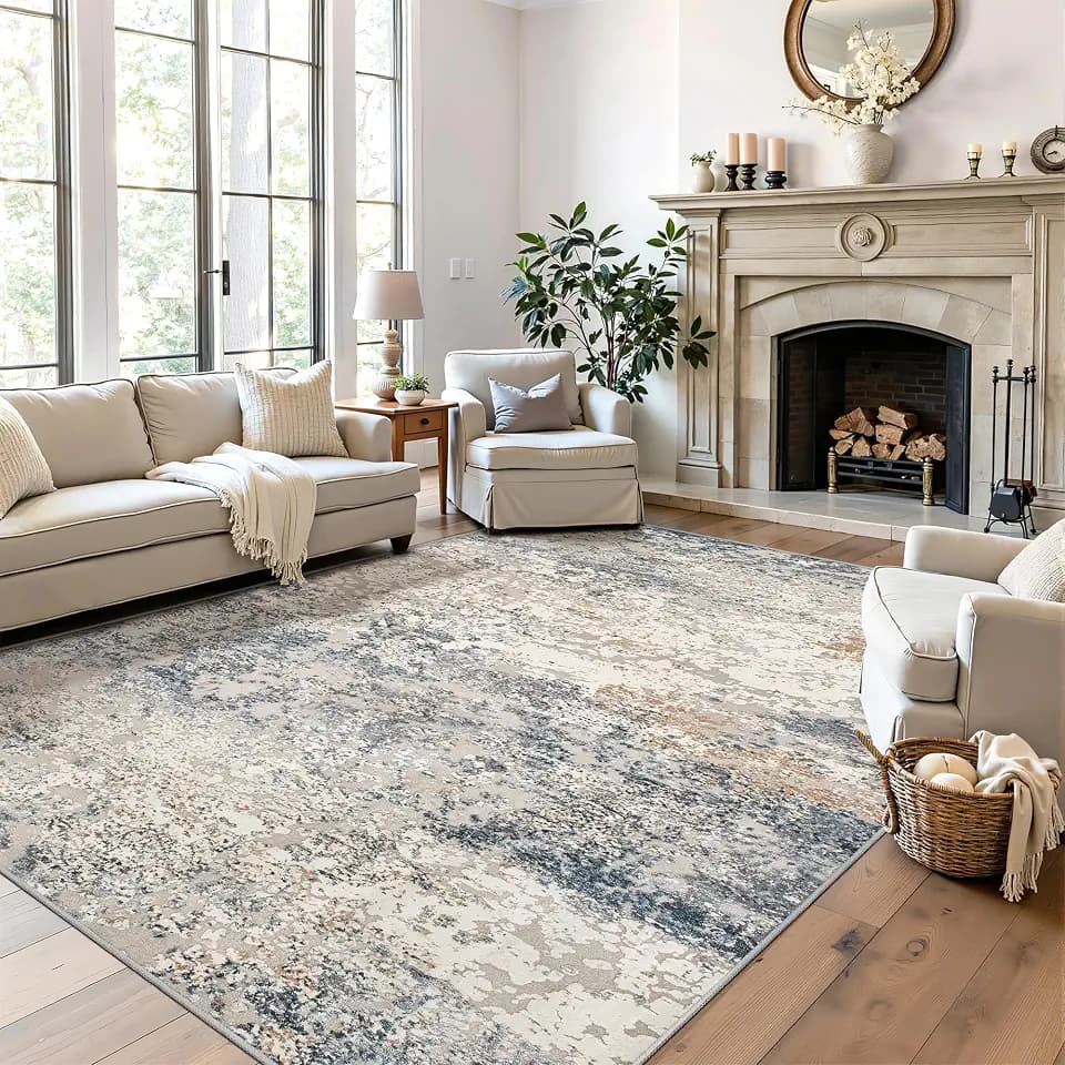 Washable Rugs 5x7, Abstract Large Area Rugs for Living Room, Blue