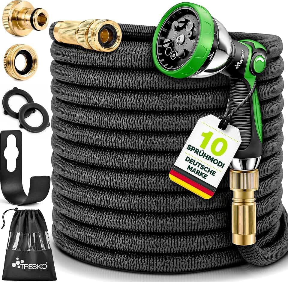 TRESKO® Flexibler Gartenschlauch 22,5 m mit 3-Fach Latex & 10 Modi Brause