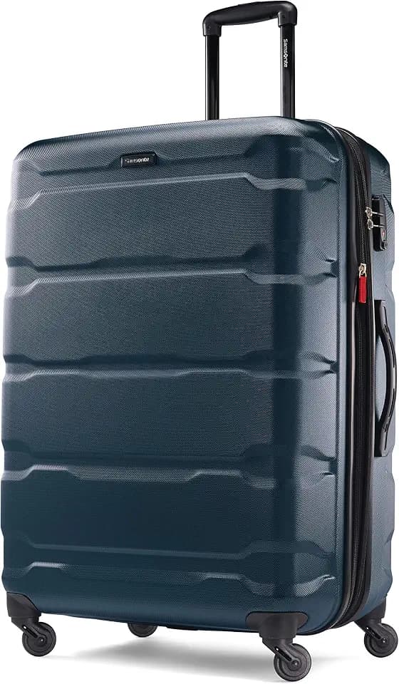 Samsonite Omni PC Hardside Expandable Luggage with Spinner Wheels, Teal, Checked-Large 28-Inch