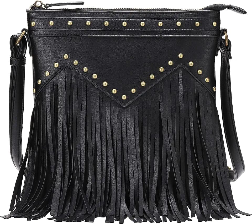 B BRENTANO Vegan Fringed Crossbody Bag with Studs