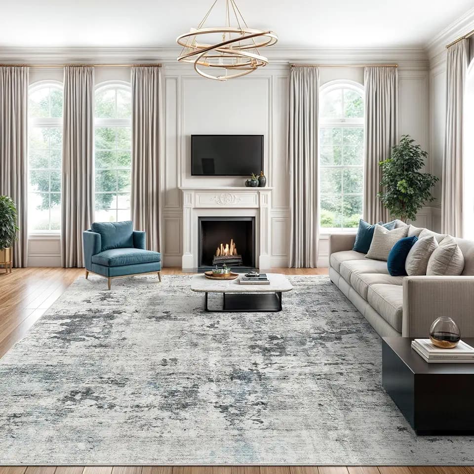 Soalmost Abstract Rug 8x10 Large Living Room Area Rugs Washable Gray/Blue