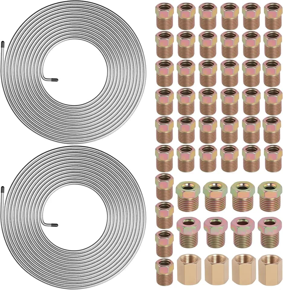 2Sets 1/4" Zinc-Coated Brake Line 25FT Tubing with 54Pcs Fittings