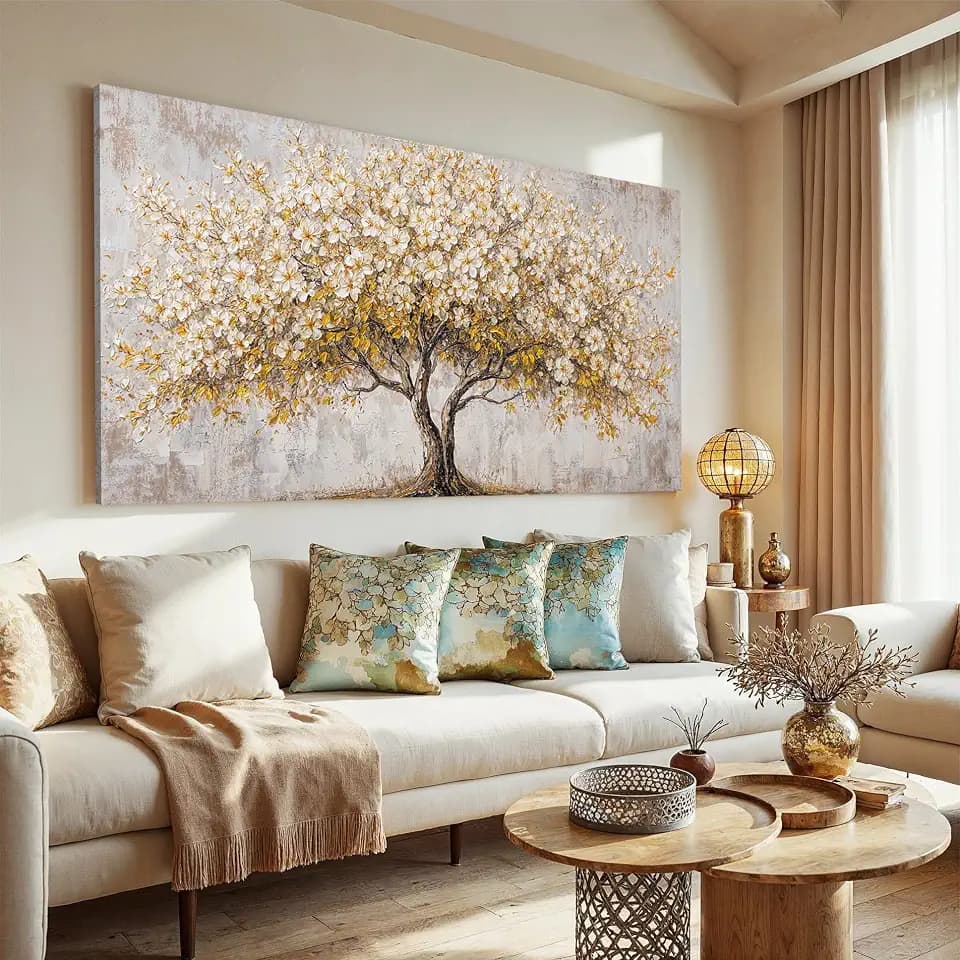 Canvas Wall Art Decor Gold Tree Of Life Oversized Wall Art For Living Room Pictures Wall Art Decor White Vintage Wall Art Prints Decorative Painting Artwork For Bedroom Office Room Wall Decor 29×58 In