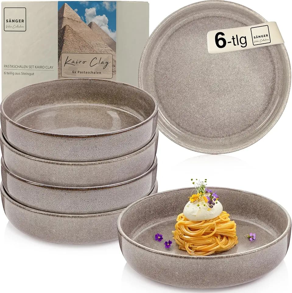 SÄNGER Kairo Clay Pastaschalen 6 teilig, 6x Nudel Schalen aus Steingut