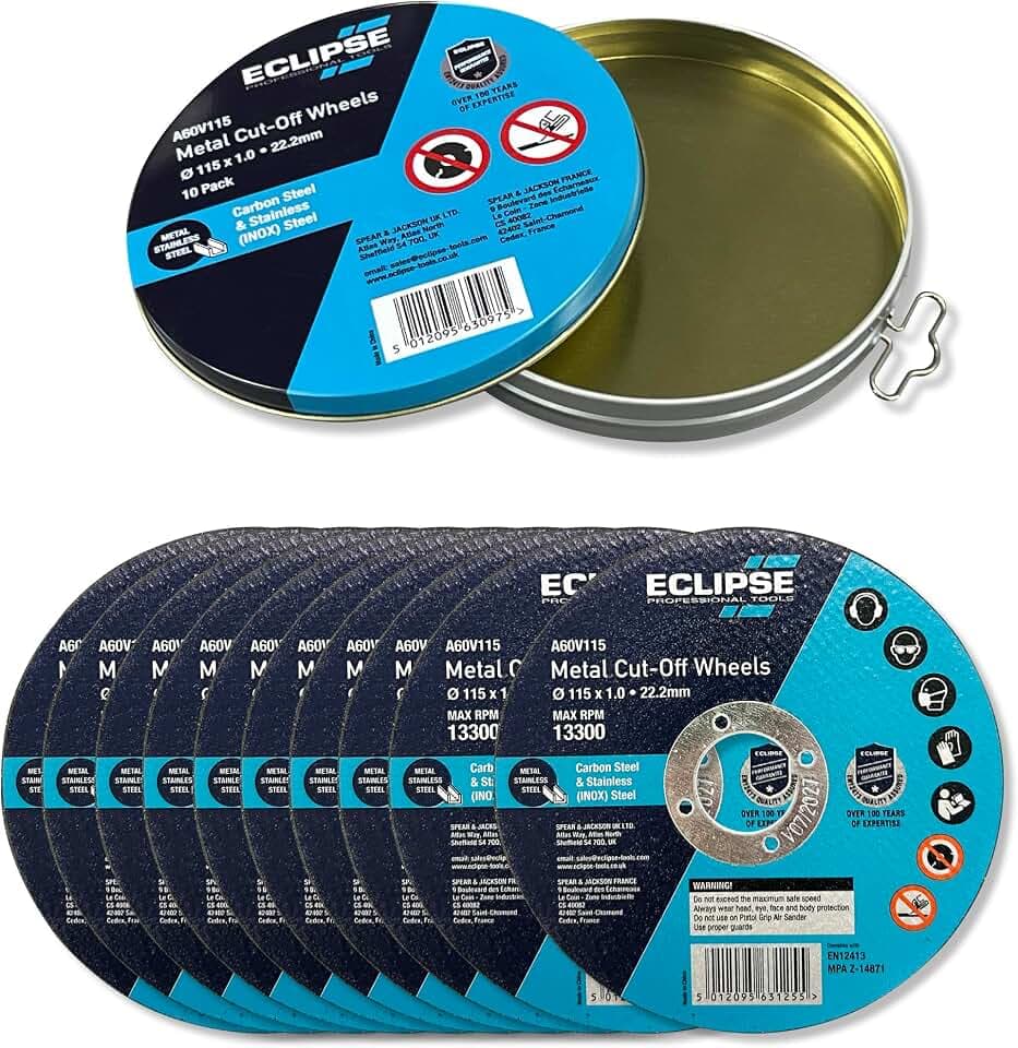Eclipse Professional Tools A60V115 Ultradünne Trennscheiben 115 mm - Präzise Schnitte - ideal für Metall, Keramik, Glas und Verbundwerkstoffe - Packung mit 10 Klingen