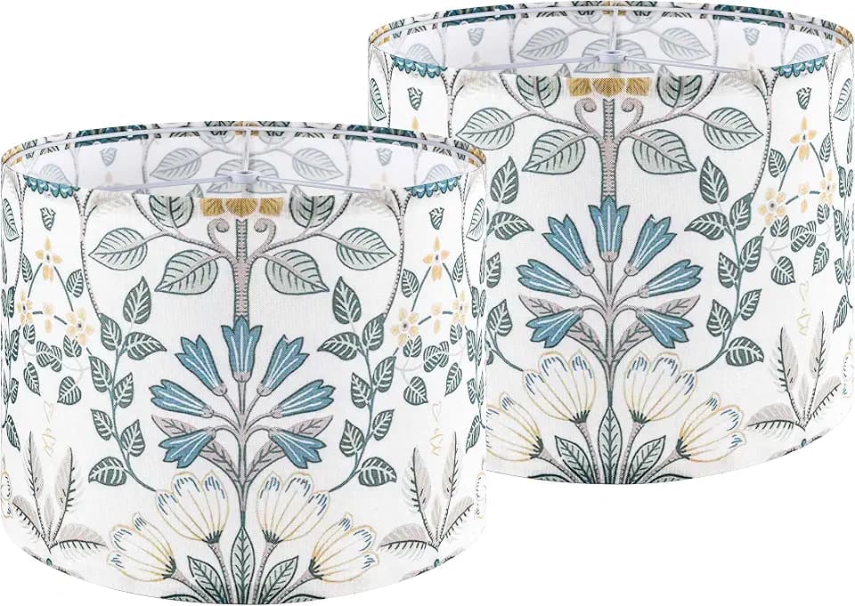 GO&SO Lamp Shades Set of 2,13" D x 10" H,Blue Green Floral Drum Shade