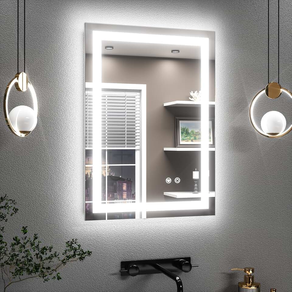 TETOTE Badspiegel mit Beleuchtung 50x70cm, Badezimmerspiegel Beleuchtet Beschlagfrei Badezimmer Wandspiegel Ohne Rahmen Bad Spiegel mit Led Touch-Schalter, 3 Lichtfarben Dimmbar Speicherfunktion