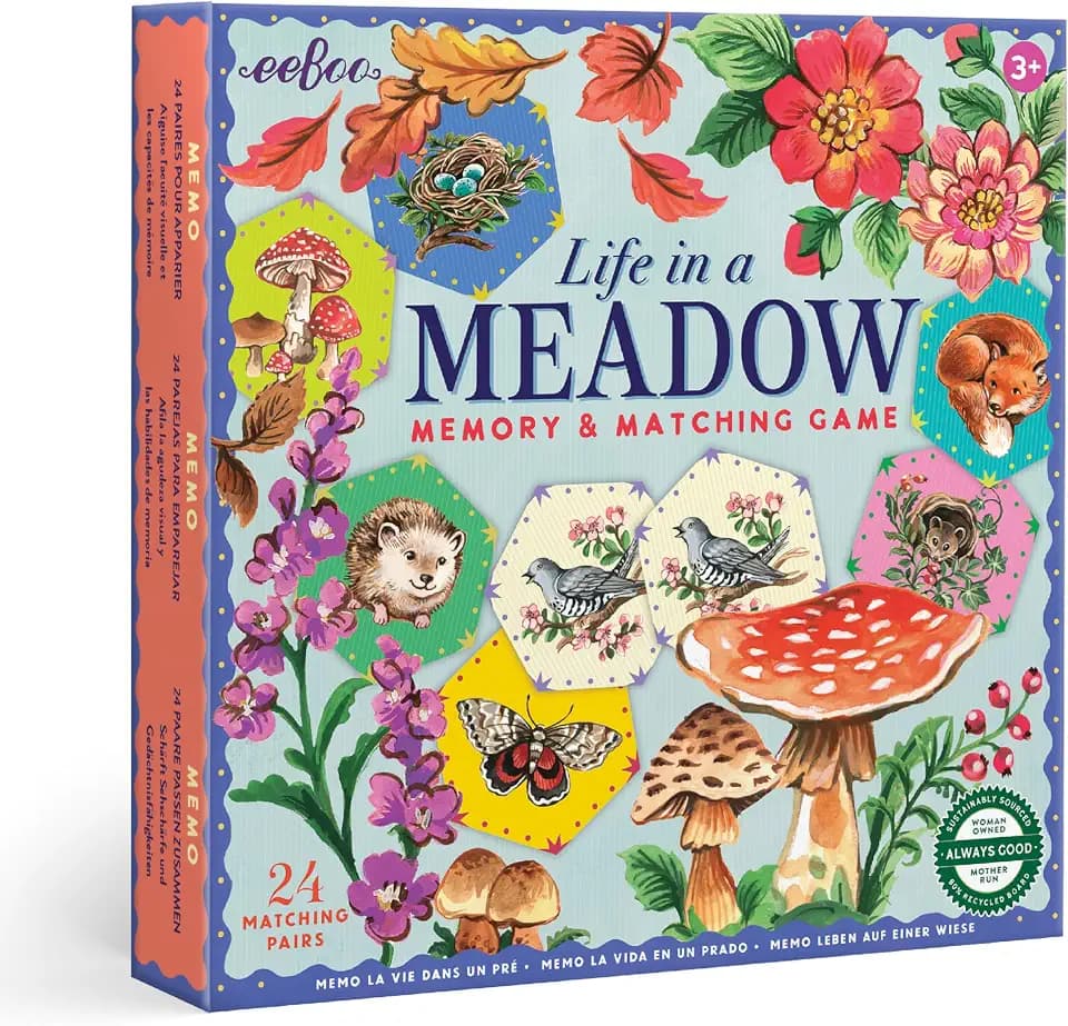 eeBoo Life in a Meadow Memory & Matching Game, Ages 3+, 1-4 Players