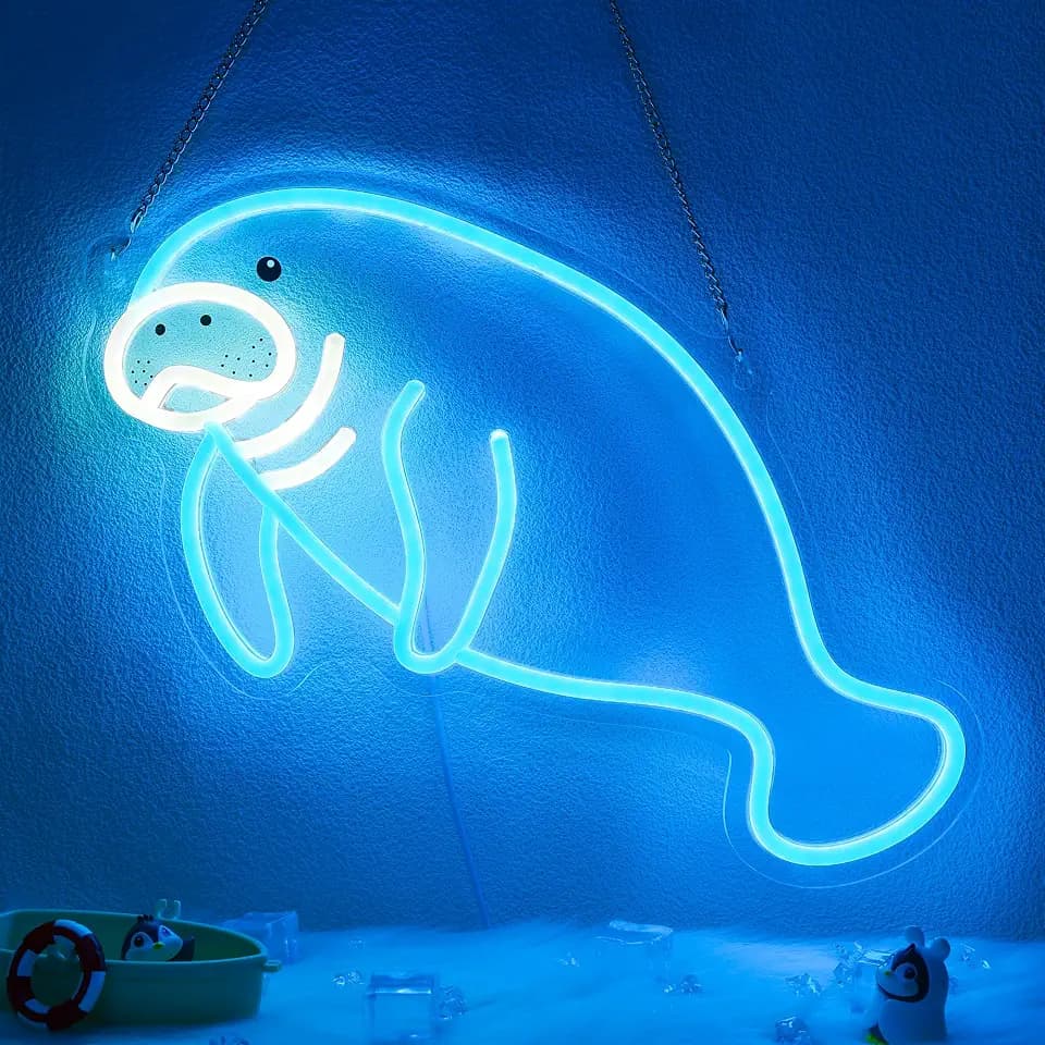 CoolGift Mart Manatee Neon Sign, Dimmable Wall Decor Light. Birthday Party Decorations for Home, Patio, Garden, Bars, Restaurants, Hotels, Stores, Clubs, Gift for Friends Family and Kids