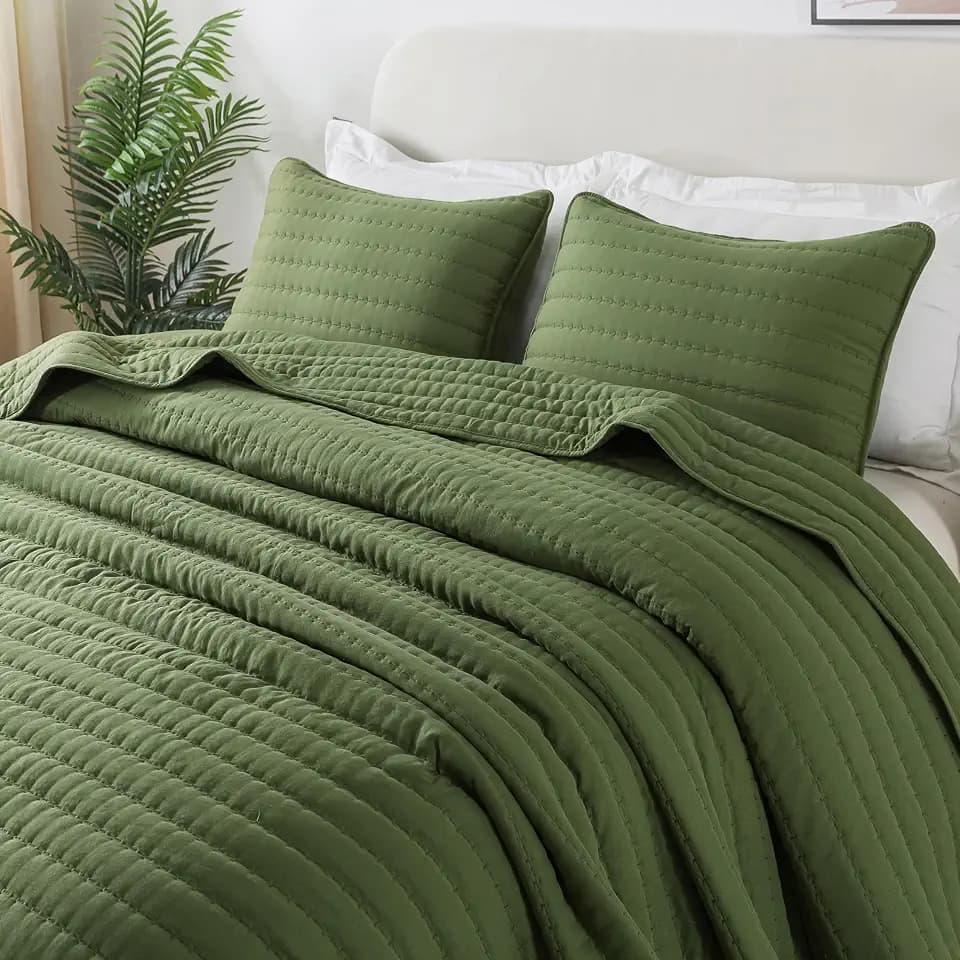 R.SHARE Tagesdecke 260x225 cm, Kuscheldecke Bettüberwurf, Ultra Weiche Steppdecke für alle Jahreszeiten, Wohndecken Sofaüberwurfdecke aus Mikrofaser (ohne Kissenbezug)-Grün