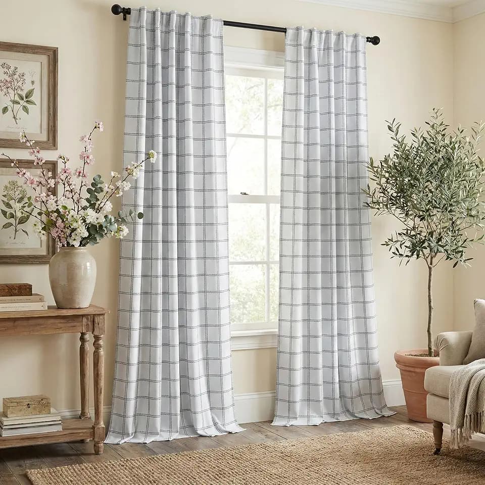 NICETOWN 100% Blackout Plaid Buffalo Windowpane Curtains 96 Inches Length