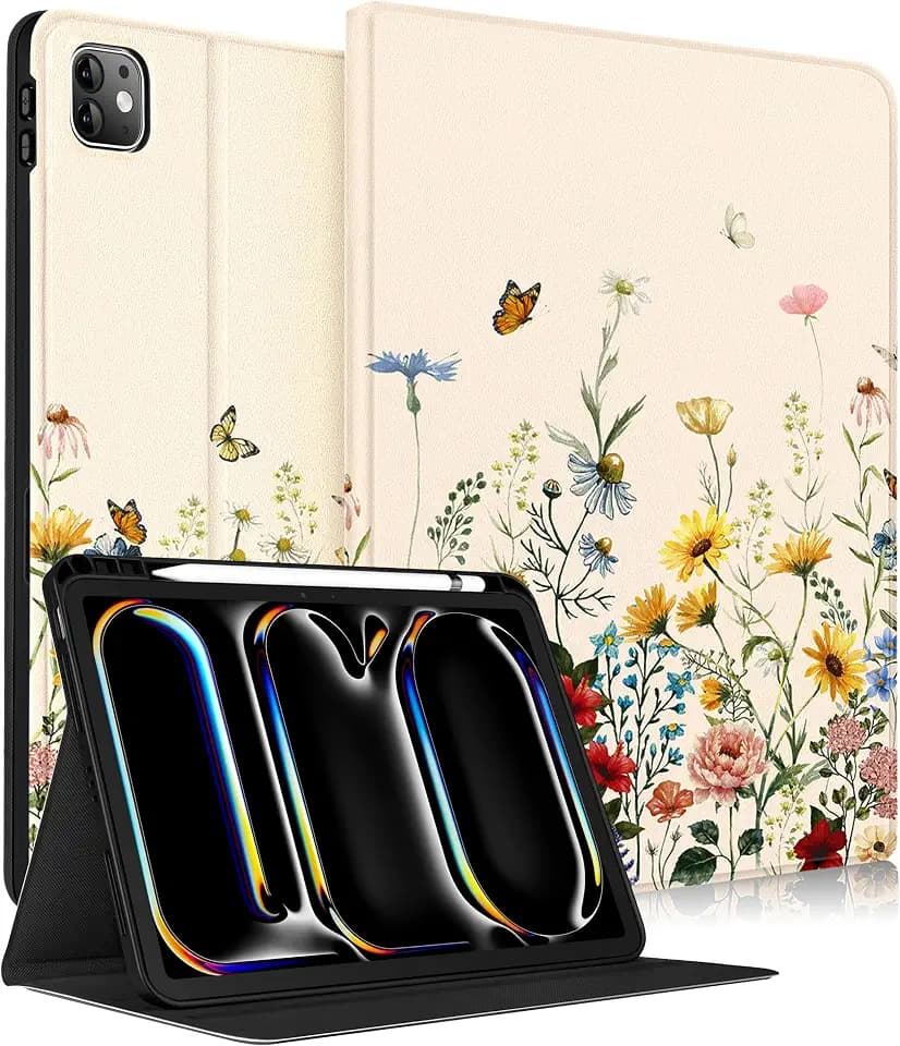 Wazzasoft for iPad Pro 11 inch M5(2025) / M4(2024) Case,Vintage Flowers