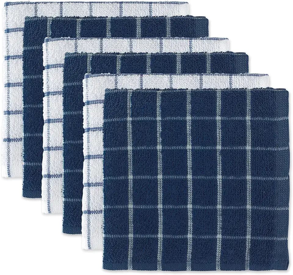 DII Basic Terry Collection Windowpane Dishcloth Set, 12x12, Nautical Blue, 6 Piece