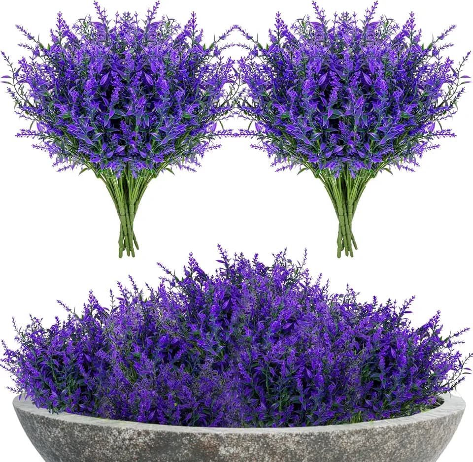 UV Resistant Artificial Lavender Flowers - 7 Pcs Faux Lavender Plants