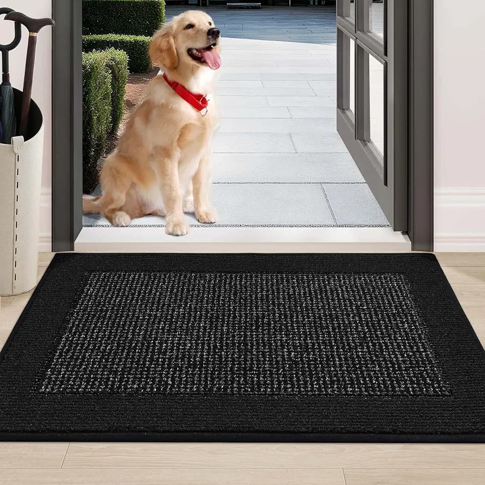 BEQHAUSE Indoor Door Mat 24" x 36", Dirt Trapper Door Mats, Black