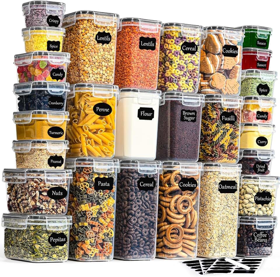 GoMaihe Vorratsdosen mit Deckel Luftdicht: 28er Vorratsbehälter Set für Mehl Zucker Müsli Gewürze | Luftdicht Aufbewahrungsbox Küche für Lebensmittel Mit Stift & Etikett | BPA-frei