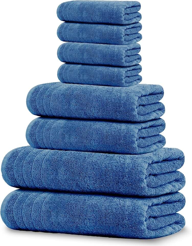 Tens Towels 8 Piece Towel Set, 2 XL Bath, 2 Hand, 4 Washcloth, Blue