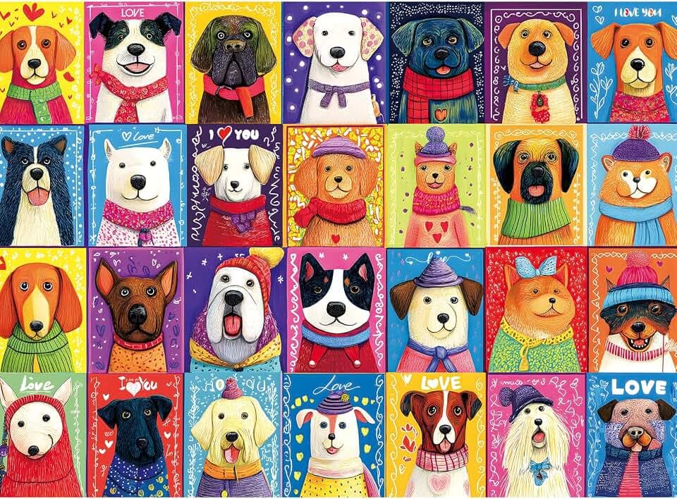 500 Piece Jigsaw Puzzle for Adults –Colorful Dog Portraits Grid Jigsaw Puzzles 500 Pieces, Fun Animal Puzzles for Adults 500 Pieces, Challenging Perfect for Game Nights, 20.5 X 15 in