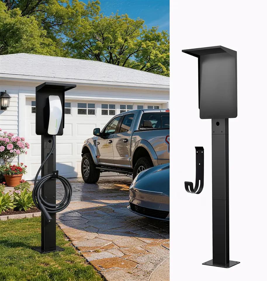 Outdoor EV Charger Pedestal for Tesla & J1772 Charger with Roof