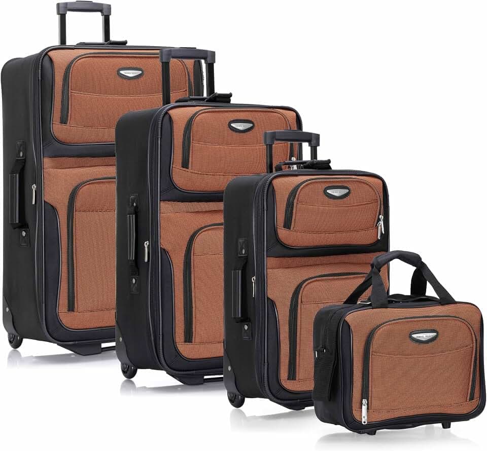 Travel Select Amsterdam Softside Expandable Luggage with Rolling Wheels, Orange, 4-Piece Set (15/21/25/29)